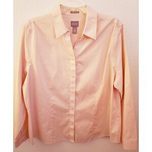 Chico's 100% Cotton Pink V Neck Button Up Long Sleeve Shirt Size L